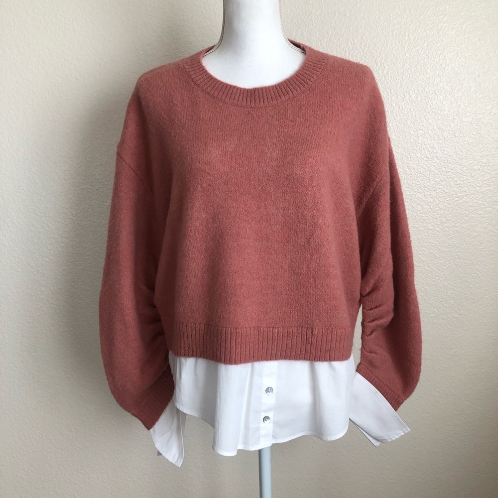 Cinq A Sept Pullover DRYCLEAN blouse Fuzzy Buttons Cardigan Layer Top